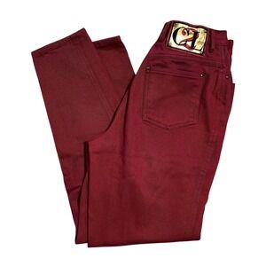 Christian Audigier Jeans Burgundy Red Denim CA Embroidered Patch Logo Pants 90's